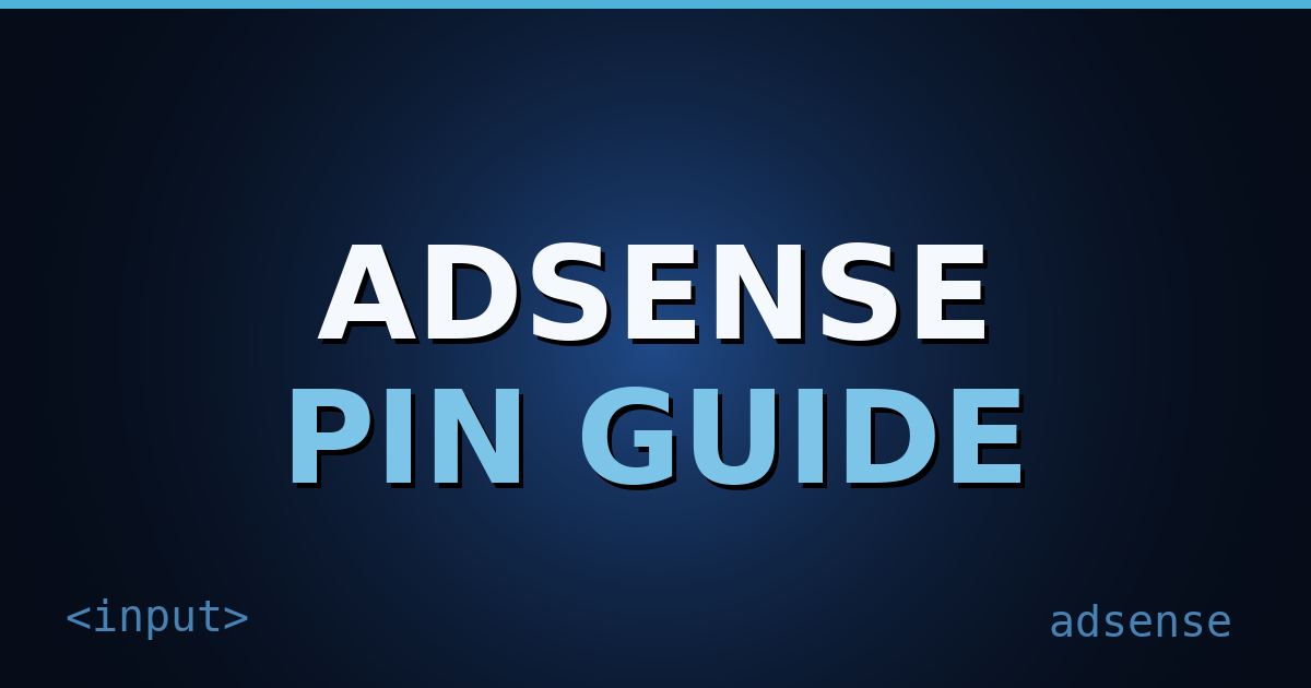 A dark navy gradient cover with HTML tag motifs and the title text "AdSense PIN" in bold white letters, suggesting a technical web-building theme.