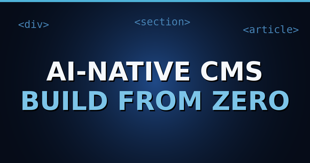 A dark navy gradient cover with HTML-tag motifs and the title text "AI-Native CMS"