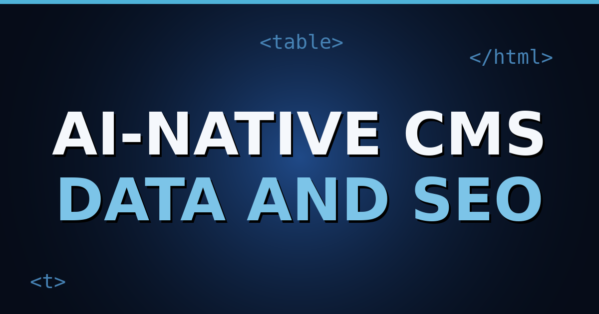 A dark navy gradient cover with HTML-tag motifs and the title text "AI-Native CMS Part 2".
