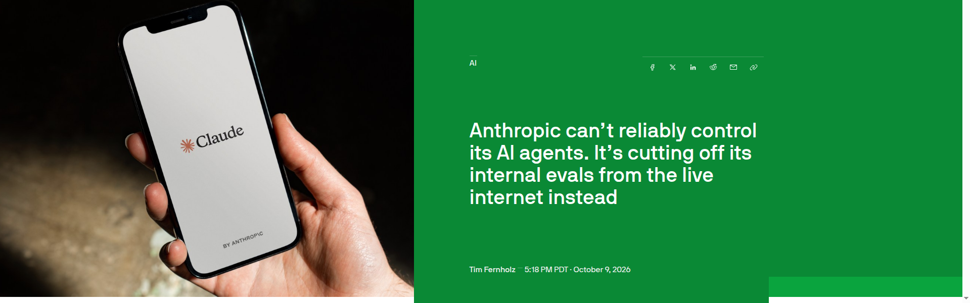 TechCrunch 关于 Anthropic 切断内部 AI 评估互联网接入的报道页面截图