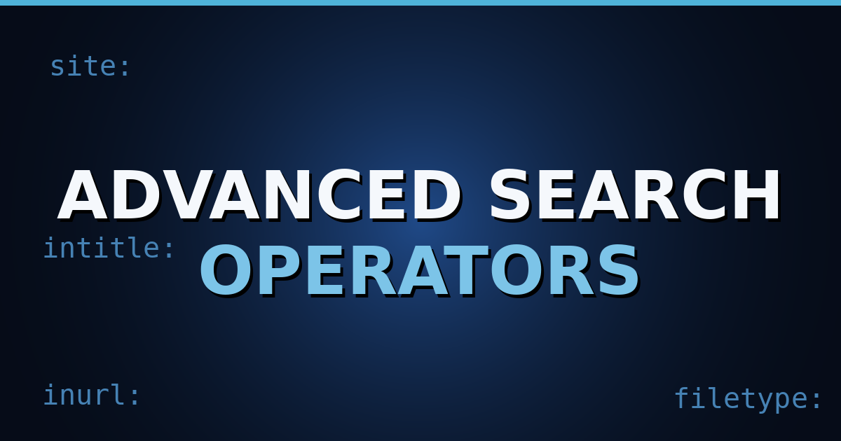 A dark navy gradient cover with HTML-tag motifs and the title text "Advanced Search Operators"