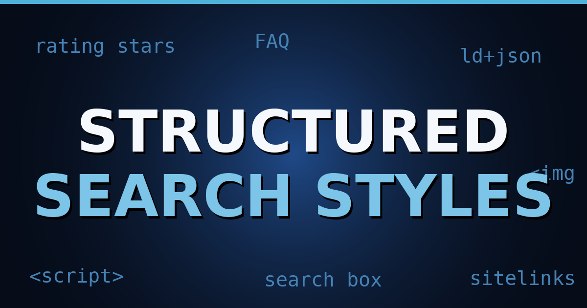 Dark navy gradient cover with glowing HTML tag motifs and the title text 'Structured Search Styles'.