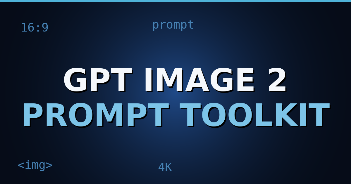 A dark navy gradient background featuring floating picture frames, prompt brackets, and sparkling accents symbolizing AI image generation.
